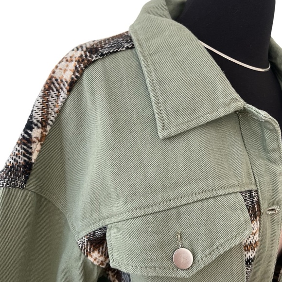Green and plaid button down 100% cotton lightweight chore coat M - Picture 6 of 14